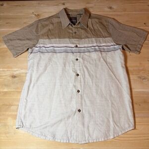Prana Breathe Shirt Mens Medium Beige 2-Tone Button Up Short Sleeve Outdoor